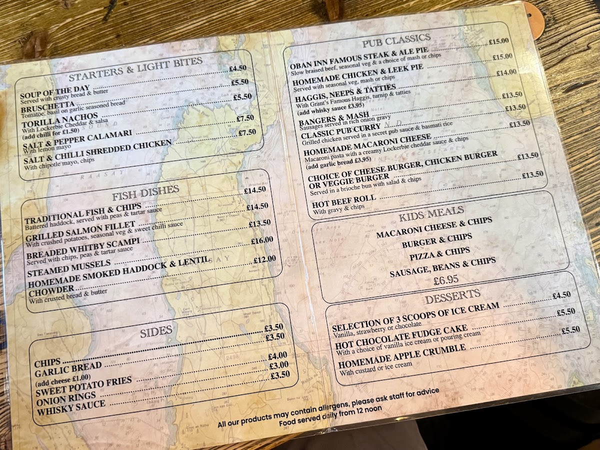 The Oban Inn Menu - Image 1